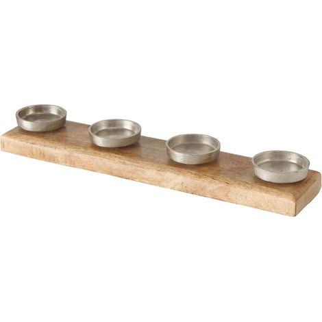 Porte-bougies Mango pour bougies de l'Avent - 50 x 10 cm - avec 4 assiettes à bougies en aluminium