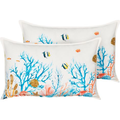 Conjunto de 2 cojines de algodón textura marino motivo marino relleno poliéster multicolor Eelgrass (1/5)
