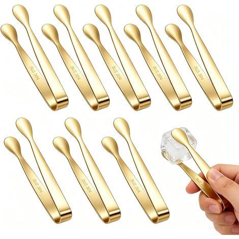 Mini Pince Alimentaire Inox Doré 11 cm, Lot de 8 Pinces à Sucre et Pince à Bonbon, Pince a Glacon Polyvalente pour Café, Thé, Cocktails, Buffet, Bar, Cuisine et Réceptions (1/5)