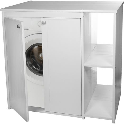 Coprilavatrice da Esterno in PVC 95x60x94 cm 2 Ante con Ripiani Laterali Laundry Bianco (1/5)
