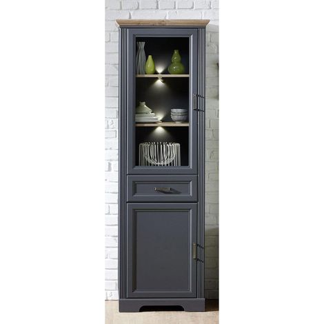Landhaus Vitrine schmal JÜLICH-36 inkl. LED in Graphit und Artisan Eiche Nb. B/H/T 66/204/42 cm (1/4)