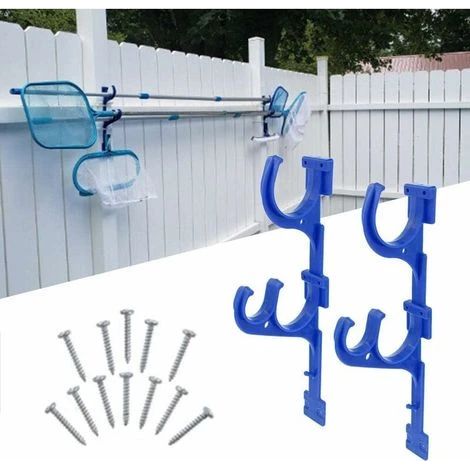 Support en plastique pour accessoires de nettoyage de piscine, lot de 2. Résistant à la rouille. Installation facile avec les vis incluses. (1/4)