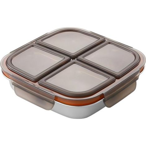 Portapranzo in acciaio inox con 4 scomparti – Riutilizzabile – Adatto a bambini e adulti – A tenuta stagna con coperchio – Ideale per casa, ufficio e viaggi – 600 ml (1/5)