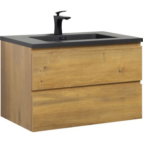 Badezimmer Badmöbel-Set Angela 80 cm - Schwarzes Waschbecken - E (1/5)