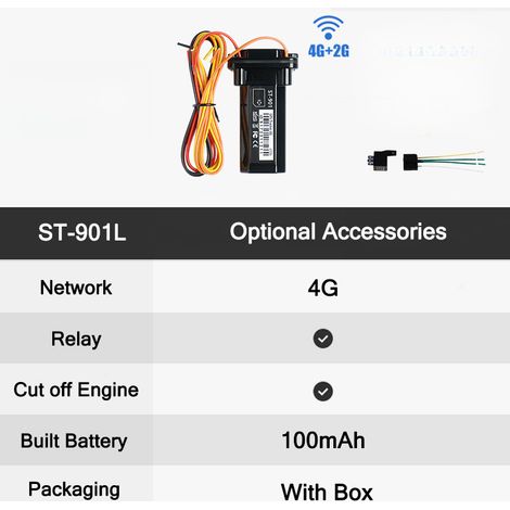 Traceur GPS 4G+2G pour voiture, traceur pour véhicule électrique, système antivol étanche 4G+2G-ST-901L avec batterie et relais intégrés