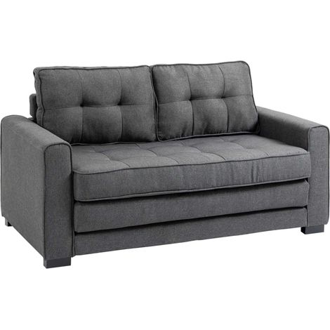 Sofá cama de 2 plazas gris con estructura de madera y tapizado efecto lino 147,5 x 75 x 85 cm (1/5)