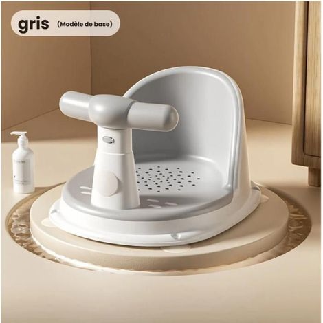 Siège de bain multifonctionnel avec dossier ergonomique et ventouses, siège antidérapant pour bain assis - Gris. (1/5)