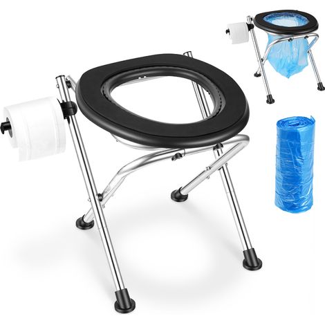 VEVOR Inodoro Portátil para Camping Capacidad de 160 kg, Inodoro Plegable de Acero 410 x 350 x 390 mm, con Cojín de EVA Suave para Adultos, Silla de Aseo para Uso Domestico, Viaje en Autocaravana