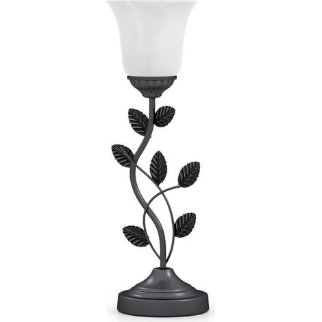Lámpara de noche vintage 18 x 15 x 50 cm iluminación decorativa con interruptor de metal negro y pantalla de cristal tulipán 200018252