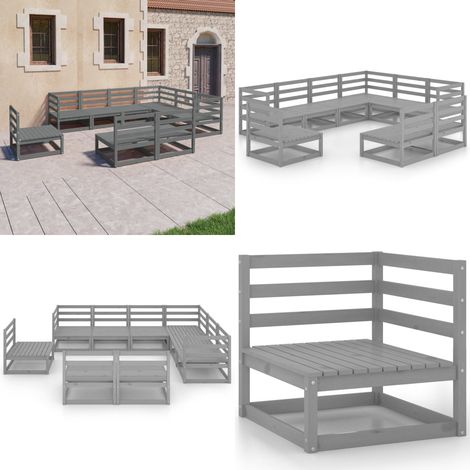 9-tlg. Garten-Lounge-Set Grau Kiefer Massivholz - Gartensofa - Lounge Set - Gartenmöbeln - Holz Gartenmöbel - Kiefer Massiv - Home & Living