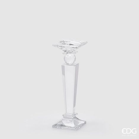 EDG Enzo De Gasperi Portacandela Crystal Quadrato H 28 Cm 9 x 9 Cm Natural Trasparente
