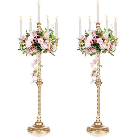 Grand Chandelier Doré sur Pied, à 5 Branches, Lot de 2, 88 cm (1/5)