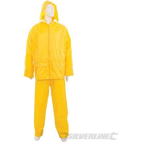 Tuta da pioggia giallo con cappuccio tasche e cerniera Silverline 2 pezzi-XL