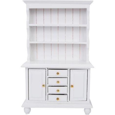 Meuble de rangement miniature 3 étages en bois pour maison de poupée 1:12 (Blanc) (1/5)