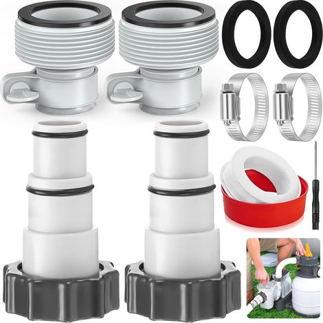 Intex 4-teiliger Poolpumpen-Schlauchadapter, Adapter Typ A und B für Intex-Pool, Pumpengewinde-Schlauchadapter, Poolschlauch-Adapter-Set, Ø 32 und 38 mm (1/2)