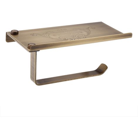 Porte-papier toilette et étagère pour téléphone, mural, en laiton style antique/vintage (couleur bronze) (1/5)