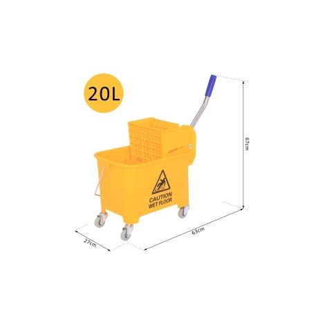 Chariot de ménage jaune 20 L à 2 compartiments avec presse et roulettes pour maison, bureau et nettoyage professionnel (1/5)