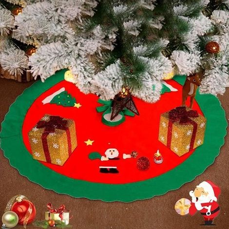 Cache Pied Sapin de Noël,90 Cm Tapis de Sapin De Noël, Design Double Couche, Peluche, Blanc, Rond, Fourrure Synthétique, pour Noël D (1/4)