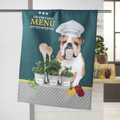 Torchon de Cuisine Imprimé "Hot Dog" 50x70cm Bleu (1/5)