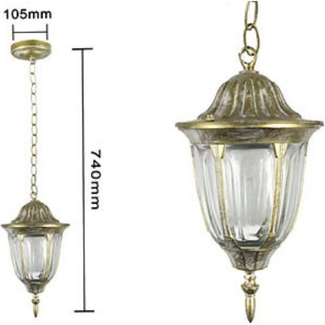 TRADE SHOP - Lanterna Sospesa Da Soffitto Lampada Giardino Retrò Per Esterno Con Catena - Oro