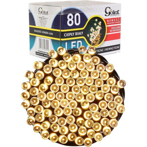 80 luci a LED per albero di Natale, alimentate a batteria, con timer, luce bianca calda (1/5)