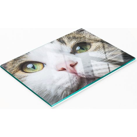 Tagliere da cucina in vetro temperato con grafica a occhi di gatto verdi, 80x52 cm (1/5)