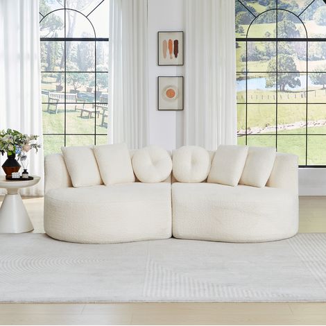 Divano modulare 223x109x79 cm in ciniglia beige, 2 moduli, per soggiorno – MEUBLIV (1/5)