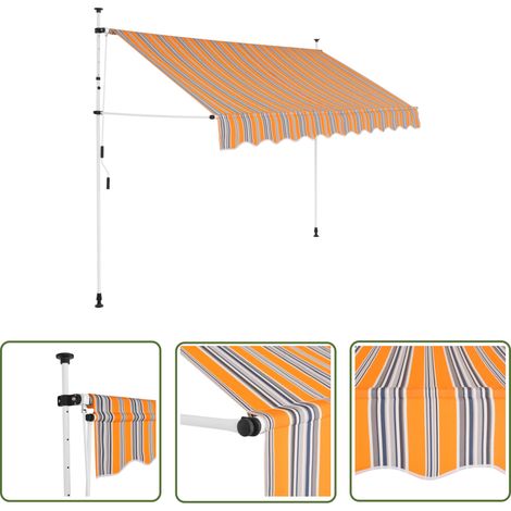 The Living Store Auvent rétractable manuel 250 cm Rayures jaunes et bleues - Auvent Retractable - Store Exterieur - Parasol Pliable - Protection Solaire - Abri Jardin (1/5)