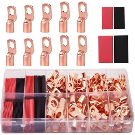 Lot de 100 cosses électriques à sertir 6/10/16/25mm² – 8 tailles M6 M8 – Cosses tubulaires en cuivre avec gaines thermorétractables (1/4)