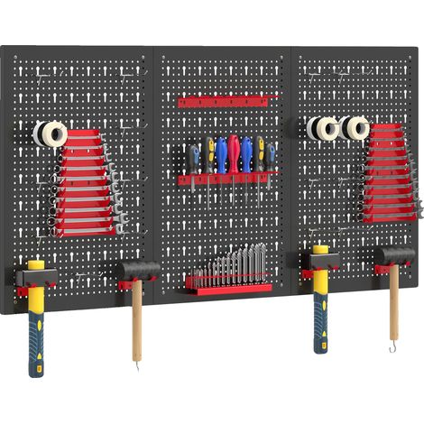 Panneaux Muraux Outils, Matériau Acier, Dimensions 60x40 cm, Total de Pièces 28, Capacité Maximale 20 kg par Panneau, Couleur Rouge (1/5)