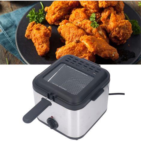 Freidora eléctrica (2,5 l, 1000 W), control de temperatura, rectangular, de acero inoxidable, ideal para patatas fritas y pollo, enchufe europeo. (1/5)