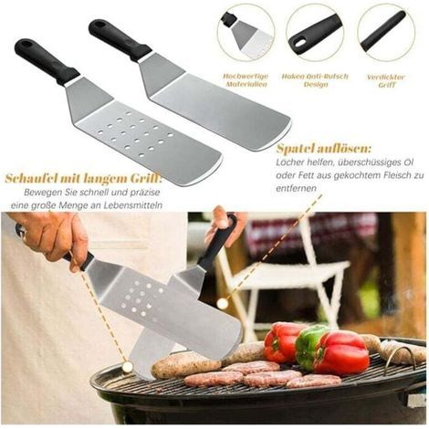 Spatule Plancha Accessoires Set , Spatule pour Barbecue Acier Inoxydable Accessoire Plancha Kit Plancha pour Teppanyaki , Ustensile de barbecue(10PCS) (1/3)
