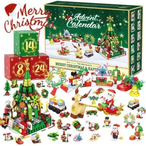 Calendrier de compte à rebours de Noël en bois, calendrier de Noël 24 jours pour enfants, boîte aveugle pour calendrier de compte à rebours pour sapin de Noël, cubes en bois décoratifs-Karteo (1/5)