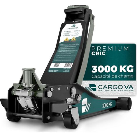 CargoVA Cric rouleur hydraulique 3T, profil bas 75–505 mm, kit professionnel avec tapis et 2 patins en caoutchouc, adapté aux SUV et véhicules surbaissés