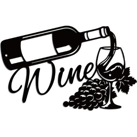 WADORN Wine Themed Metal Wall Decoration, Modern Iron Wall Decoration with Grapes Wine Sculpture Retro Black Hanging Wall Ornament for Bar Kitchen Restaurant Cafe, 30 x 18.5 cm (1/5)