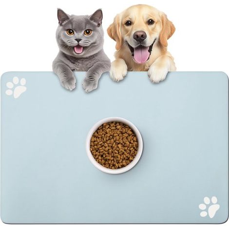 Alfombrilla para comederos de mascotas, Alfombrilla de silicona de secado rápido para mascotas, 60x40cm, Ideal para colocar comederos, Azul (1/5)