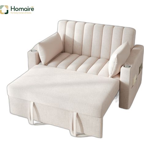Canapé en tissu beige avec accoudoirs 136 x 162 x 84 cm HOMAIRE (1/5)