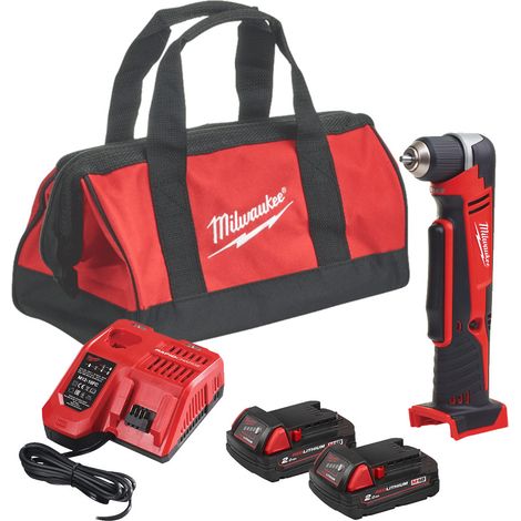 Milwaukee C18RAD-202B 18V Right Angle Drill Driver Kit - 2x M18B2 Batteries, M12-18FC Fast Charger & 16Inch Bag (1/5)