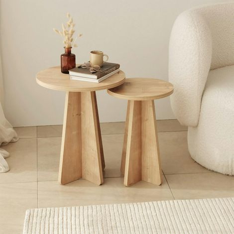 Bout de canapé gigogne rond effet bois clair (lot de 2) MARFA (1/5)