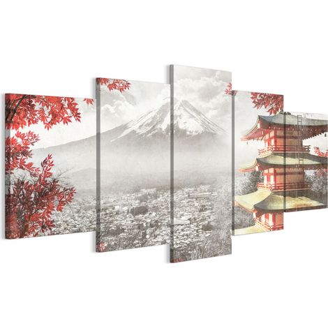 Quadro su tela italiana 100 x 50 cm pentattico - stile asiatico - natura Quadro su tela italiana 150 x 75 cm pentattico - stile asiatico - natura