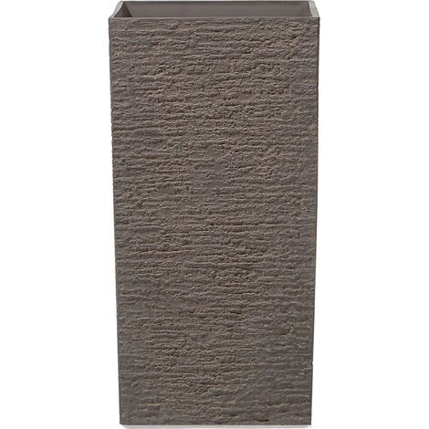 Maceta de piedra marrón alta 35 x 35 x 70 cm para interior y exterior Gaza (1/5)