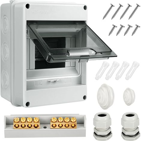 Coffret Electrique Etanche,5 Modules avec Terminaux et Rails Intégrés Boîte Fusibles Distributeur en Saillie,Exterieur IP65 Abs de Surface en Plastique avec Porte Transparente (1/5)