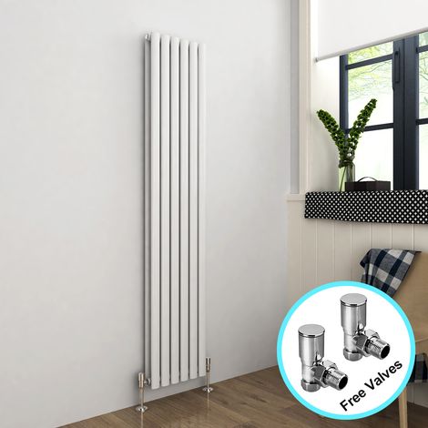 ELEGANT Vertical Designer Radiator Oval Panel Angled Radiator Valves 1800 x 360 mm White Double Heater (1/5)