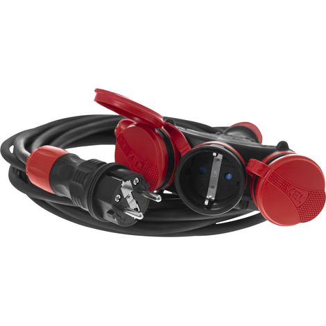 Dreifach-Verlängerungskabel Schuko 5 m 250 V 16 A 3 x 2 Pins + Z 3 x 2,5 mm² IP44 (1/5)