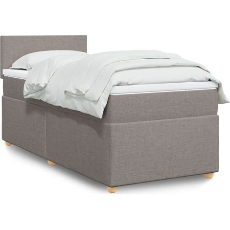 Cama box spring con colchón tela gris taupe 90x200 cm