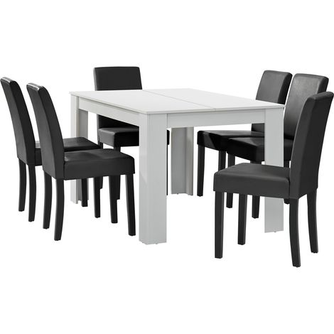 Essgruppe Forssa 7-tlg 140x90 cm Weiß / Dunkelgrau [en.casa]