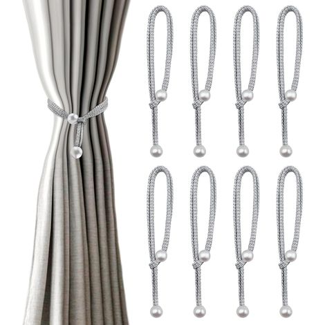 Ensemble de 8 boucles de rideaux Grandes boucles de rideaux en perles grises Boucles de rideaux pratiques et esthétiques Convient pour la maison, le bureau, l'hôtel (1/5)