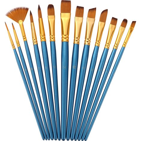Set mit 13 professionellen Nylonborstenpinseln mit Holzgriffen für Künstler, Kinder, Erwachsene und Anfänger. Geeignet für Acryl-, Öl-, Aquarell- und Gouachemalerei sowie für Nagel-, Körper-, Gesichts (1/4)