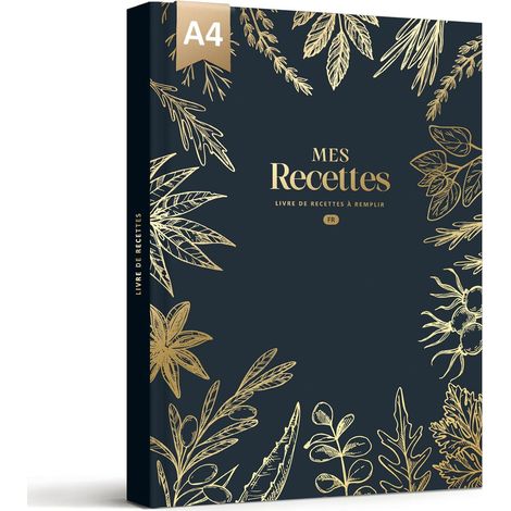 Carnet de Recettes à Remplir A4, 114 Recettes, Bleu noir (1/5)