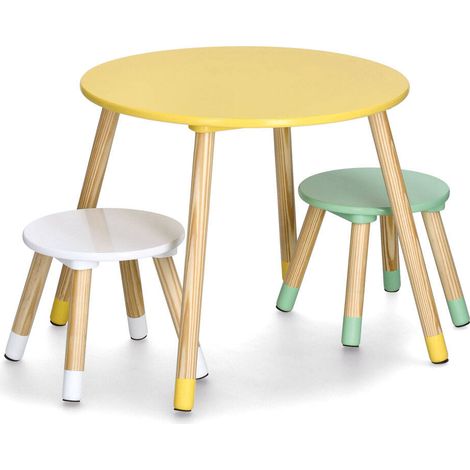 Möbelset für Kinder aus MDF und Kiefer, Tisch + 2 Stühle